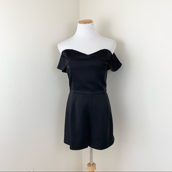 J.O.A. Black Silk Off the Shoulder Romper - Picture 2 of 14